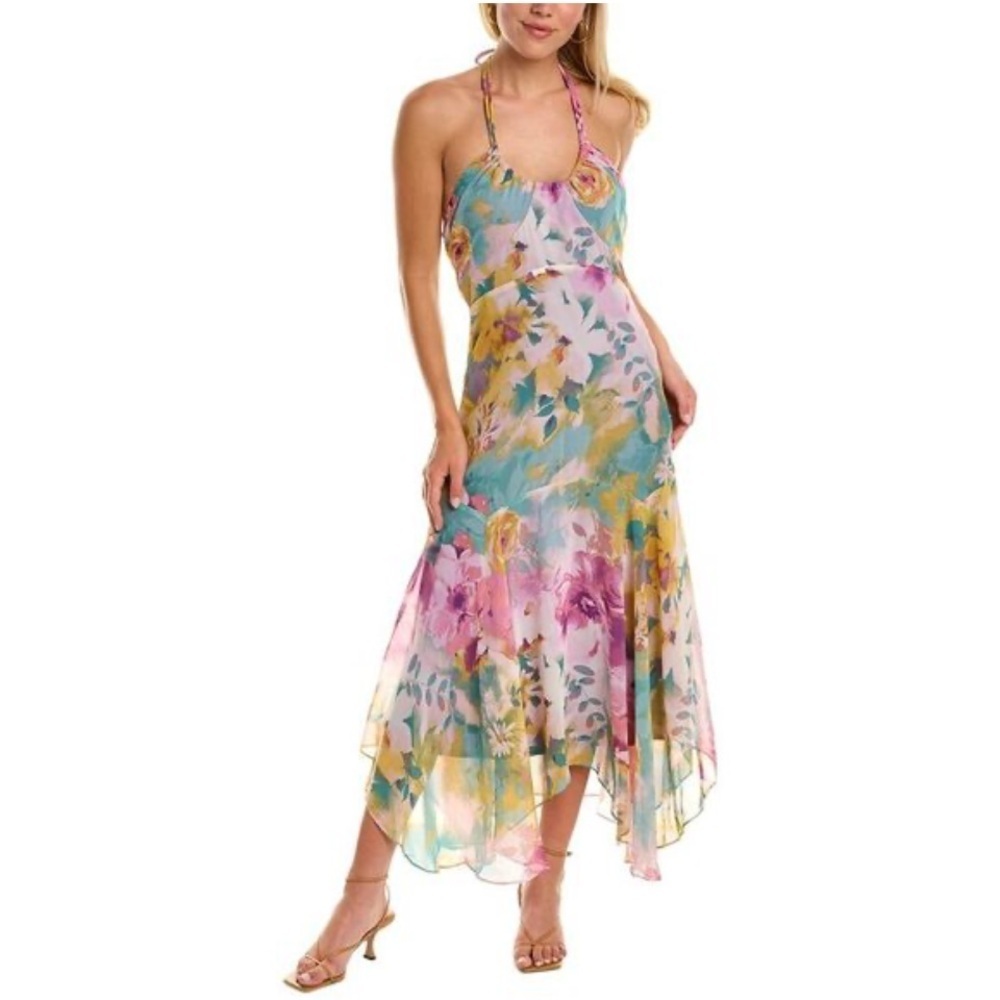 Taylor Halter Floral Multi- Color Maxi handkerchief  Dress- Size 2